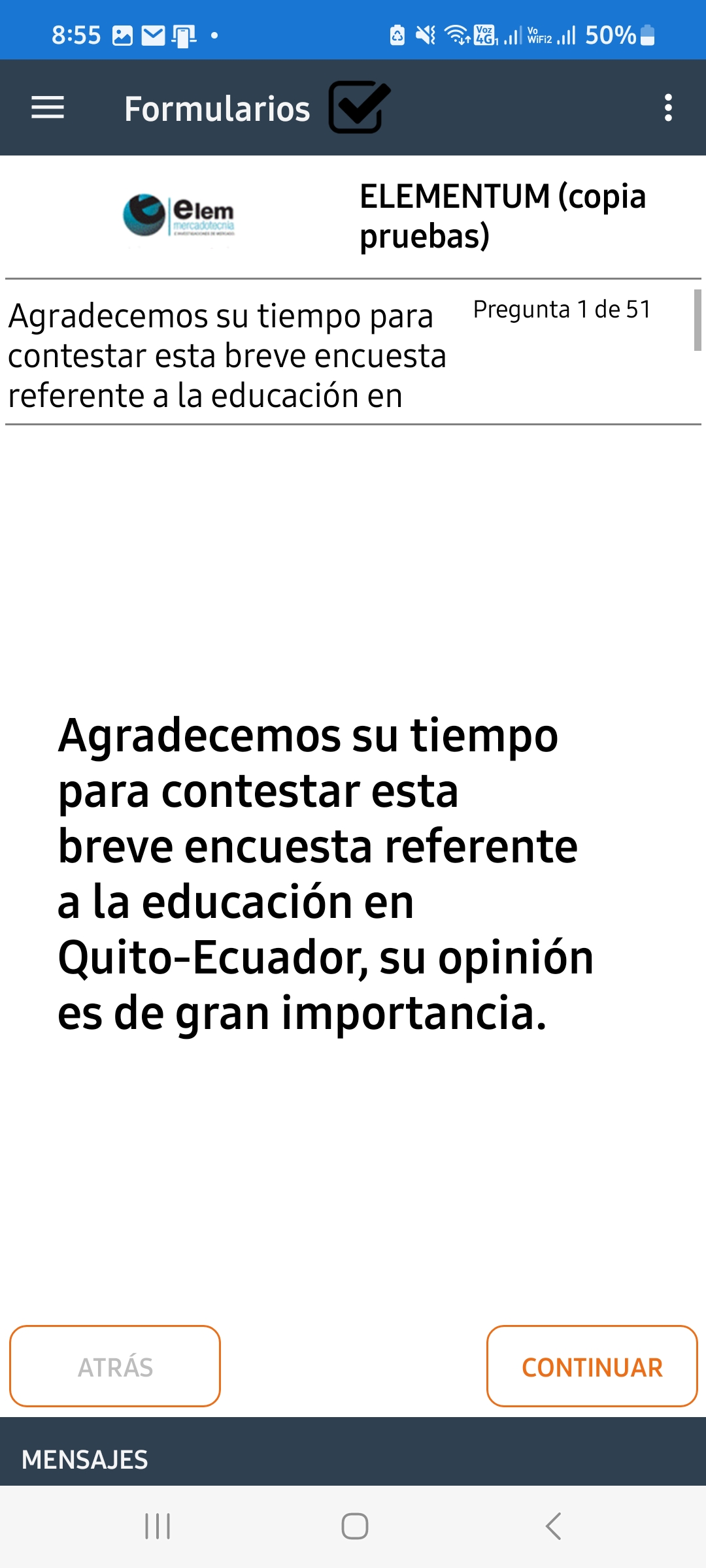 Formulario de visita de salud en la aplicación móvil