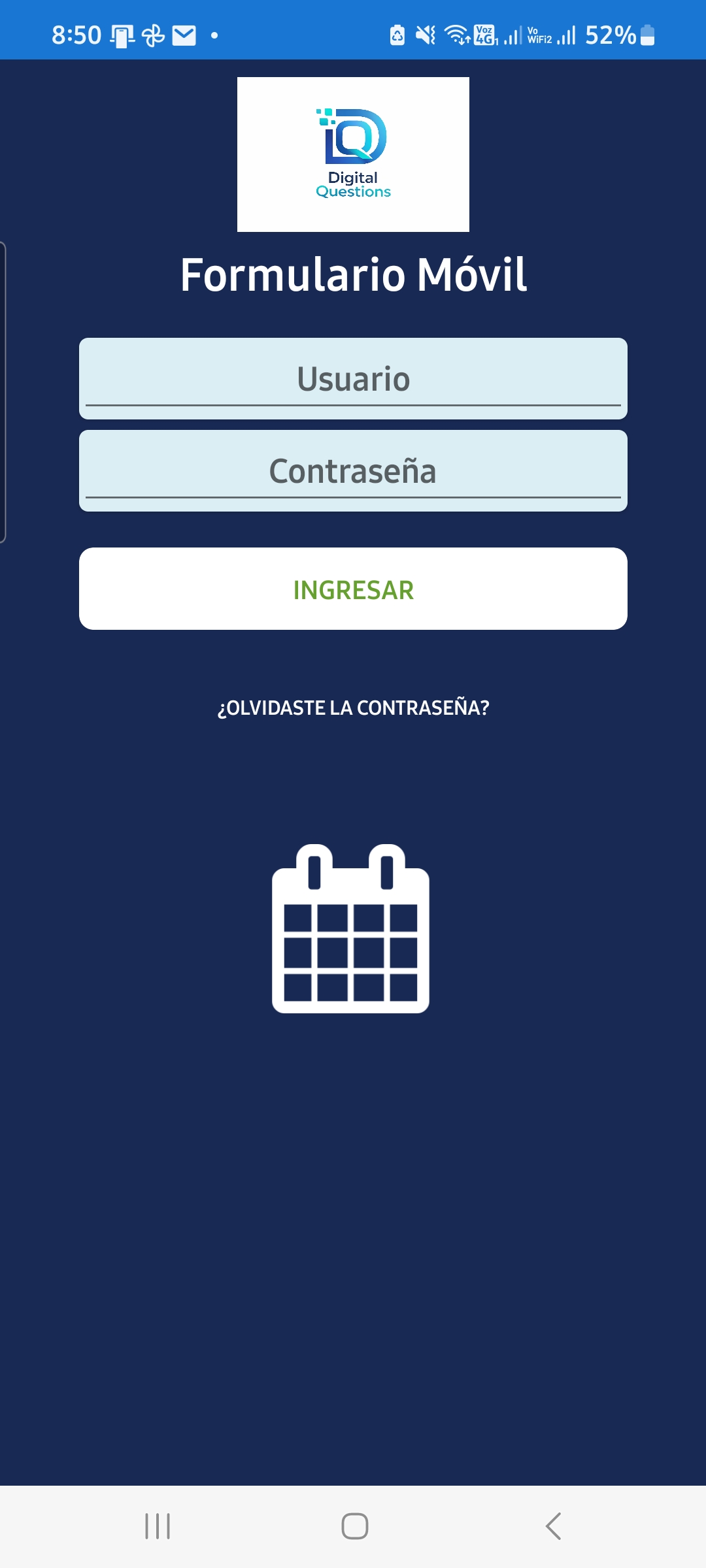 Pantalla de acceso a la aplicación móvil Digital Question