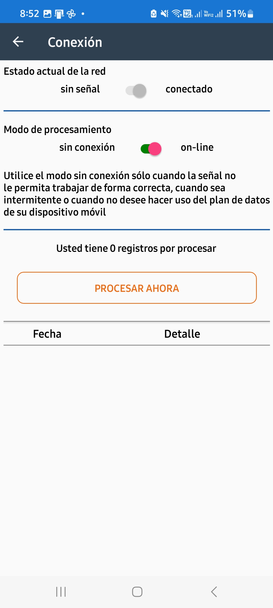 Funcionamiento offline de la aplicación móvil